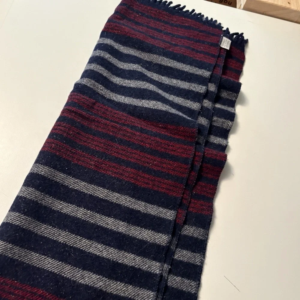 Faribault Woolen Mill Co Virgin Wool Throw Blanket Red White Blue Plaid 24x66